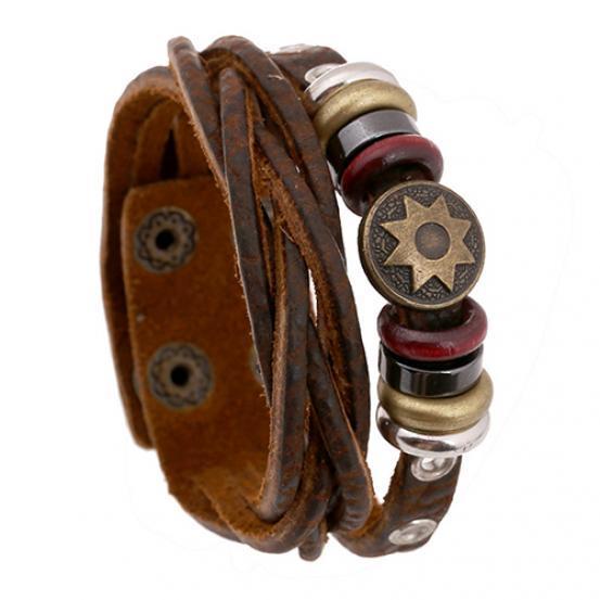 

Мужской винтажный плетеный кожаный браслет в стиле панк-звезда, многослойный браслет-манжета из основы