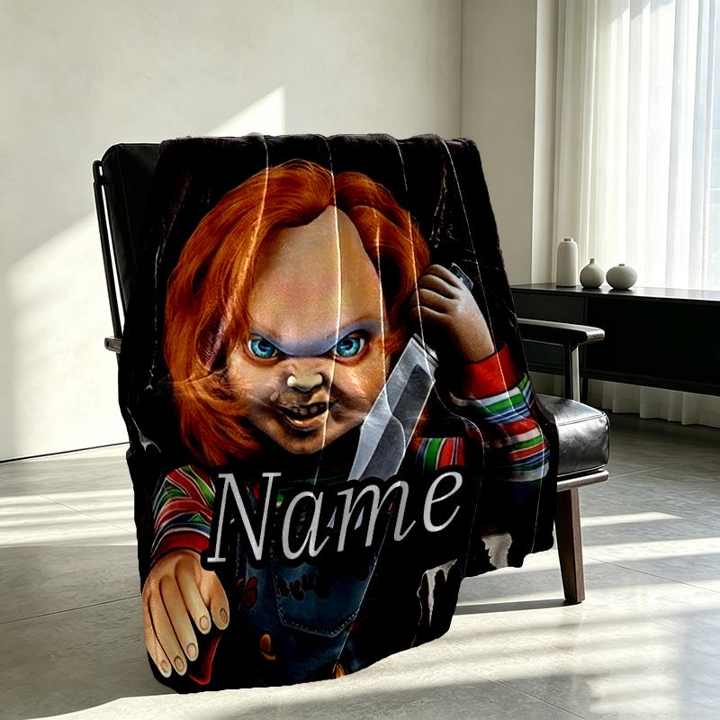 Custom Name Personalized Bride of Chucky Print Blanket, Home Decor, Bedroom, Sofa, Camping, Couch, Gifts for Birthday Christmas