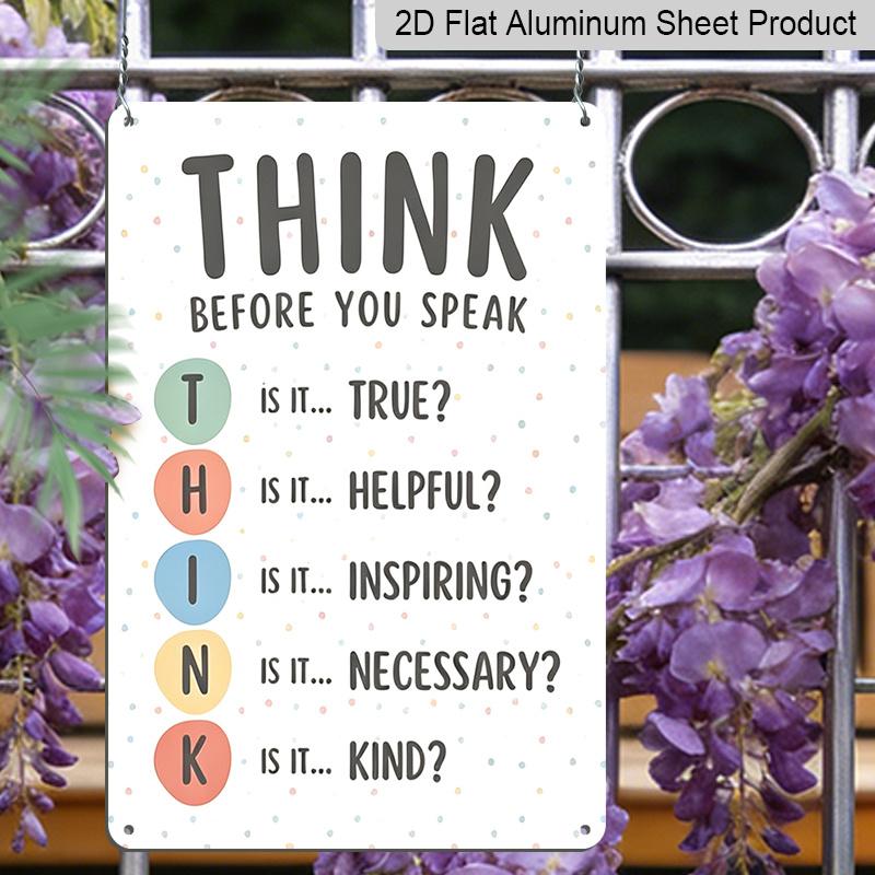 2D Flat Think Before You Speak Colorful Dot Mental Health Metal Sign - 8.0x12.0inch Aluminum Wall Art, Classroom Counselor Office Kindness Decor