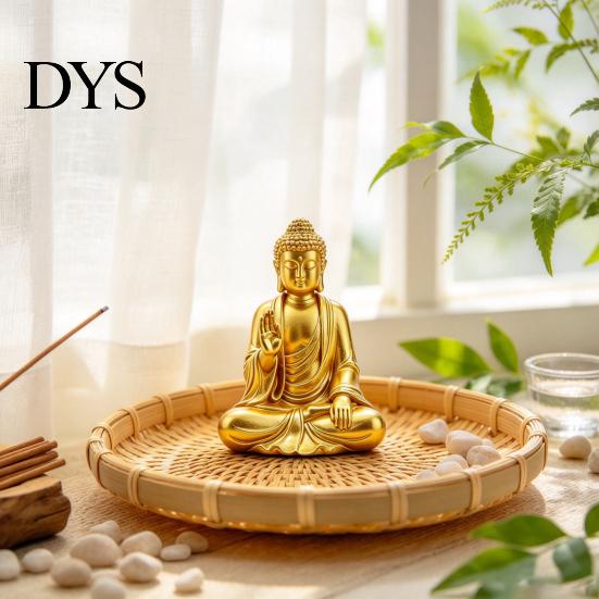 Decoratief Boeddha Ornament voor Woonkamer 3D Geprint Gouden Beeldje, Zittend Shakyamuni Figuurtje, Beeld Sculptuur Meditatie Decoraties met Serene