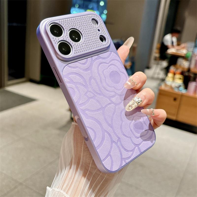 Diamond Camera Lens Printing Flower TPU Leather Phone Case For iPhone 17 16 15 14 13 Pro Max Shockproof Proteciton Cover