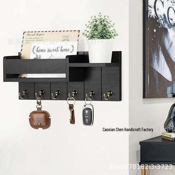 Stock Simple Wooden Wall Shelf & Key Holder - Solid Wood, Wall-Mounted for Entrance Hall