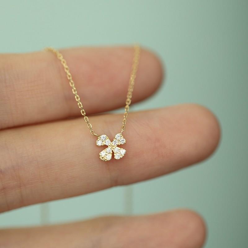 Echt 925 Sterling Silber Stilvoll Einfach Temperament Zirkon Glücksklee Anhänger Halskette Für Frauen Hochzeit Party Feiner S925 Schmuck