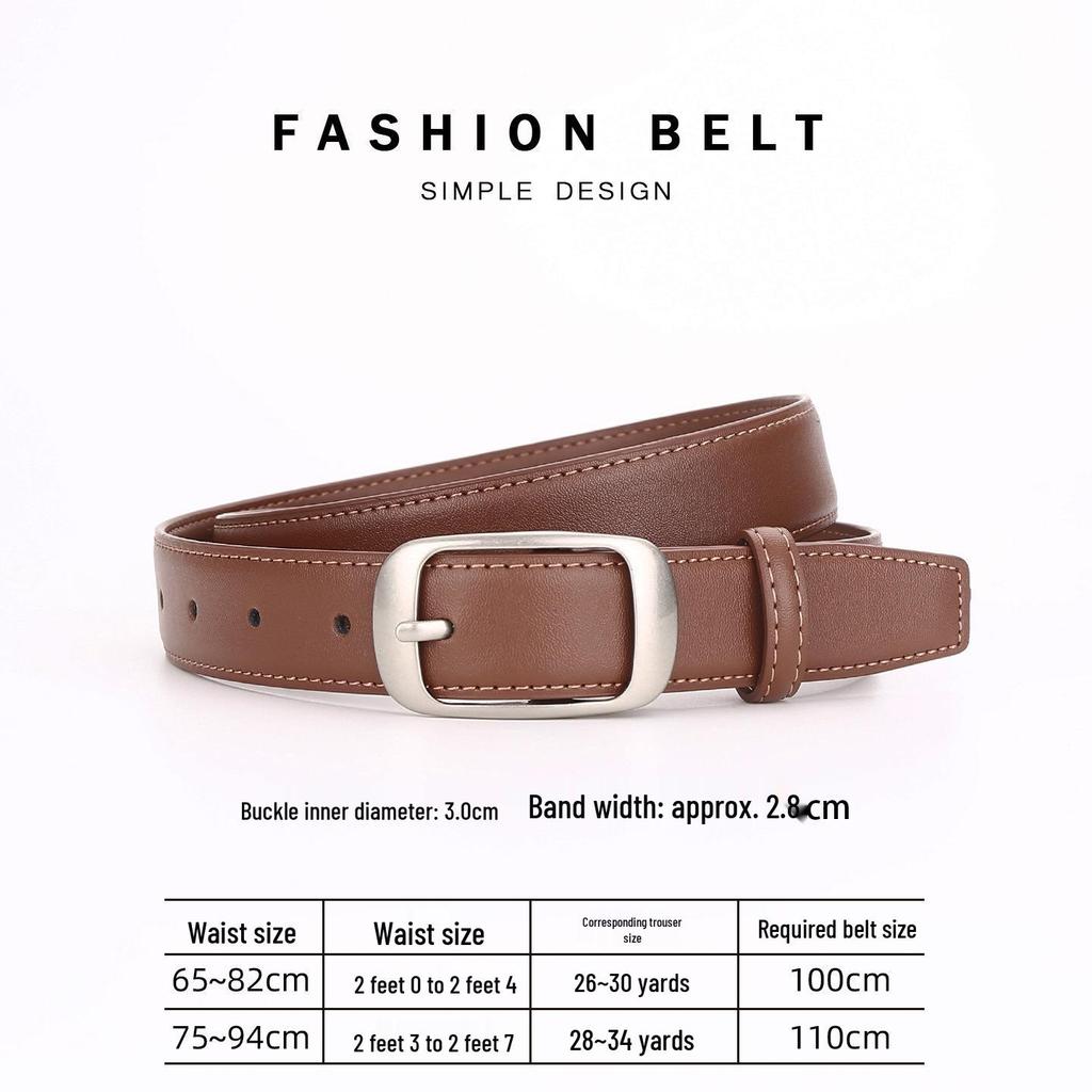 Women's Versatile Black Leather Belt - Fashionable Decorative Waistband for Jeans