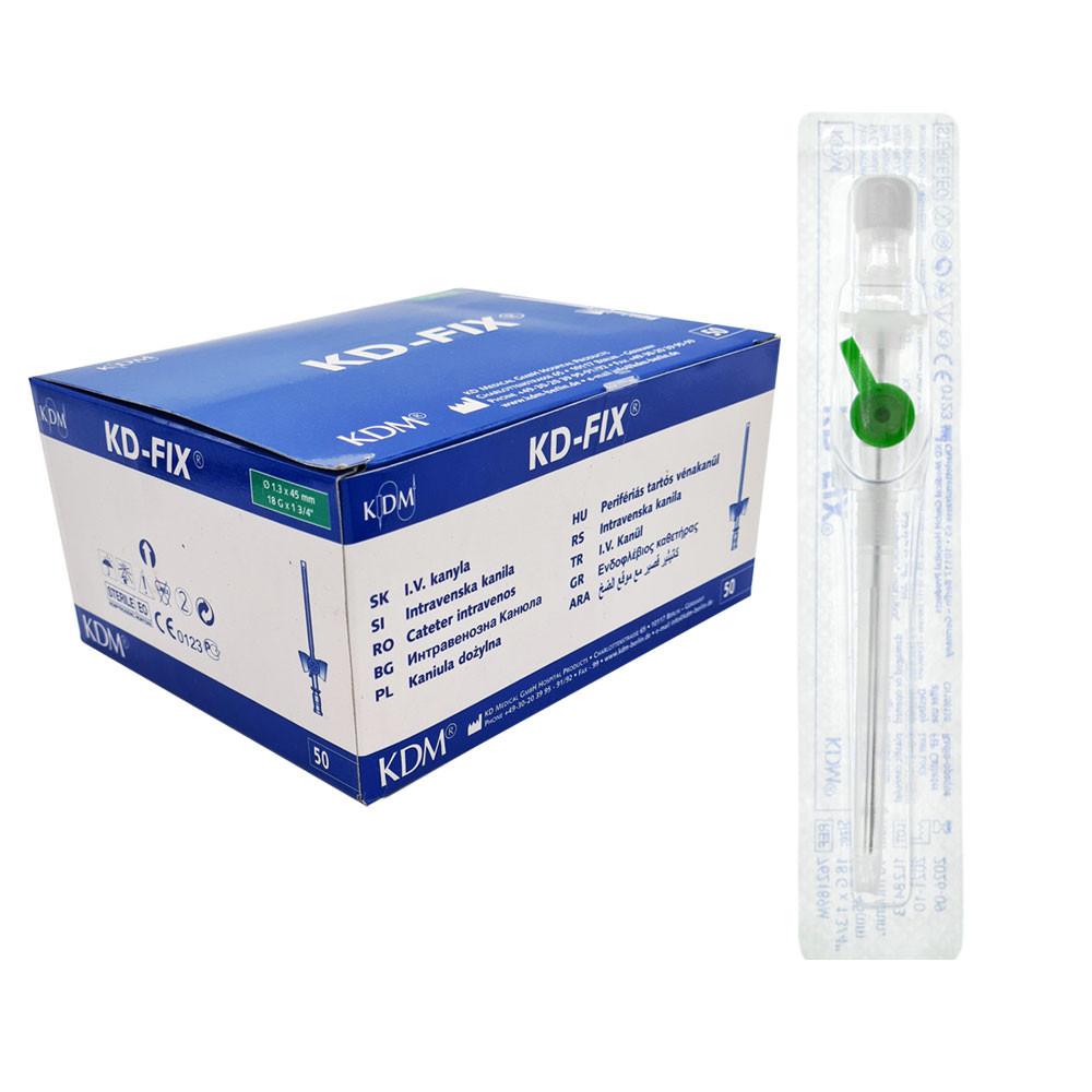 Green Venous Cannula 18G 1.3mm X 45mm Kd-Fix Intravenous Cannula 50 Pcs