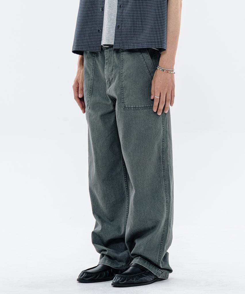 BASEMOMENT Washed Fatigue Work Pants Cement Gray