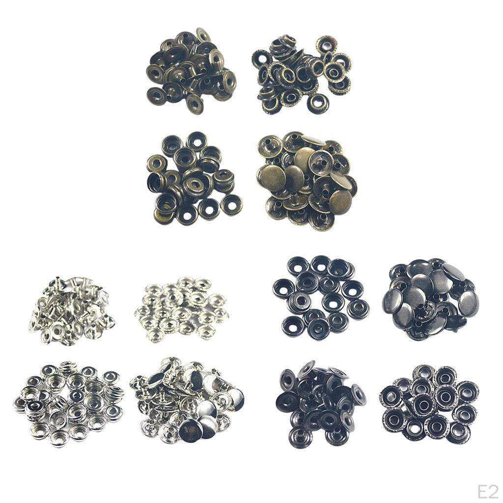 50 Fasteners Press Stud Button Sewing for Leather Coat Jeans Bag - Black, 15mm