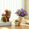 Creative Eyelash Doll Succulents Planter Cute Sleeping Face Ceramic Pot with Double Holes