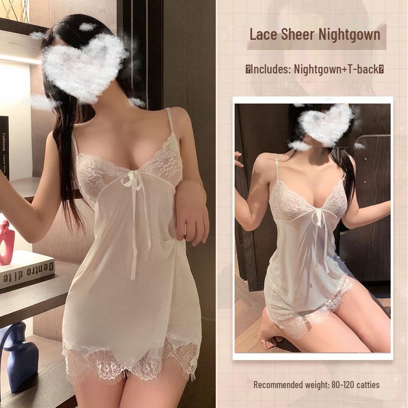Seductive Lace Mesh Lingerie: Tempting Two-Piece Pajama Set with Suspender
