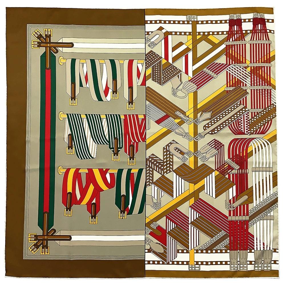 90cm Twill Silk Scarf For Ladies Manual Hand Rolled Square Belt Chain Scarves Luxury Women Echarpes Foulards Wrap Bandana Hijab