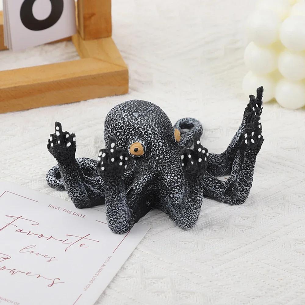 New Vertical Middle Fingered Octopus Storage Stand Night Glow Home Decoration Ornament Ring Necklace Storage Jewelry Resin Craft