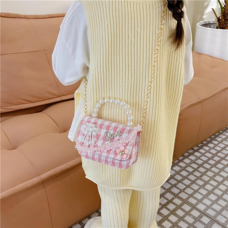 Simulated Pearl Chain Handbag Children Shoulder Bag Outdoor Trendy Crossbody Bag