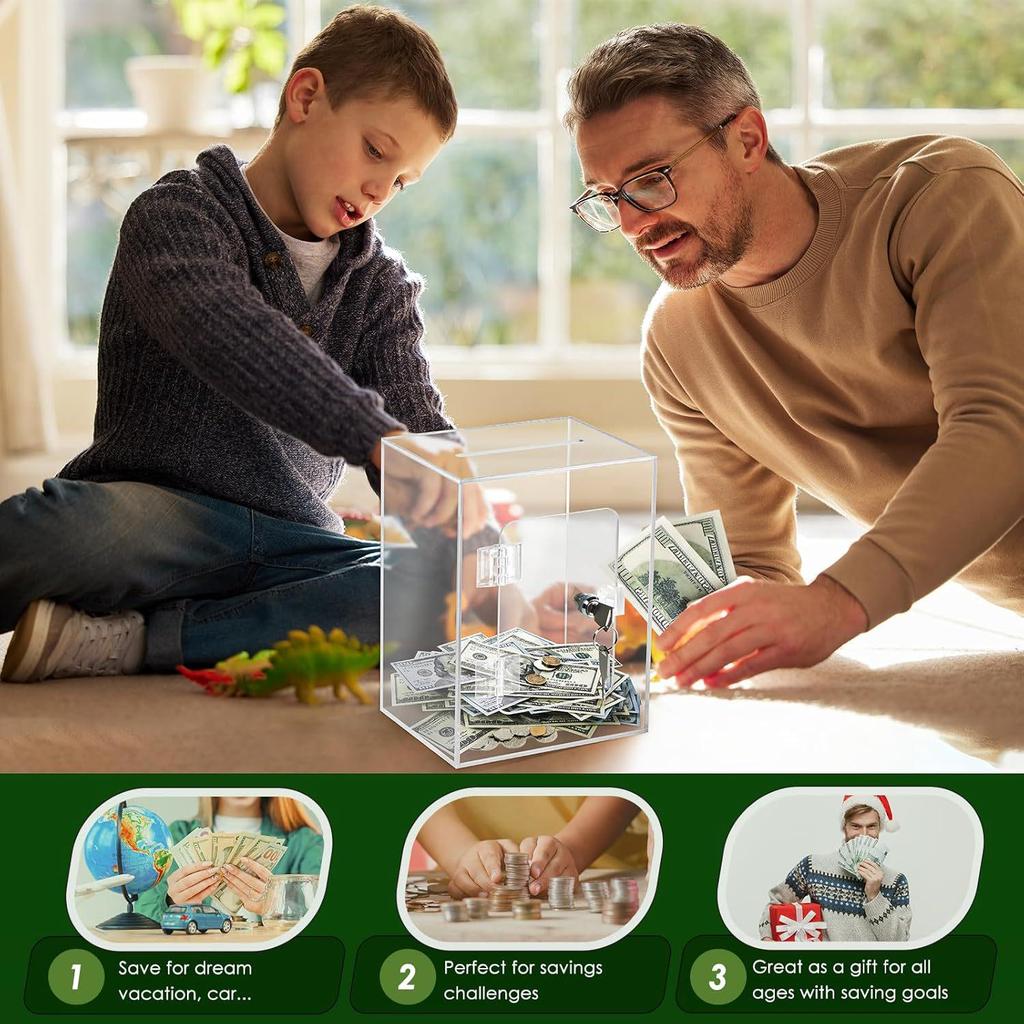 Clear Acrylic Lockable Coin Savings Bank Box