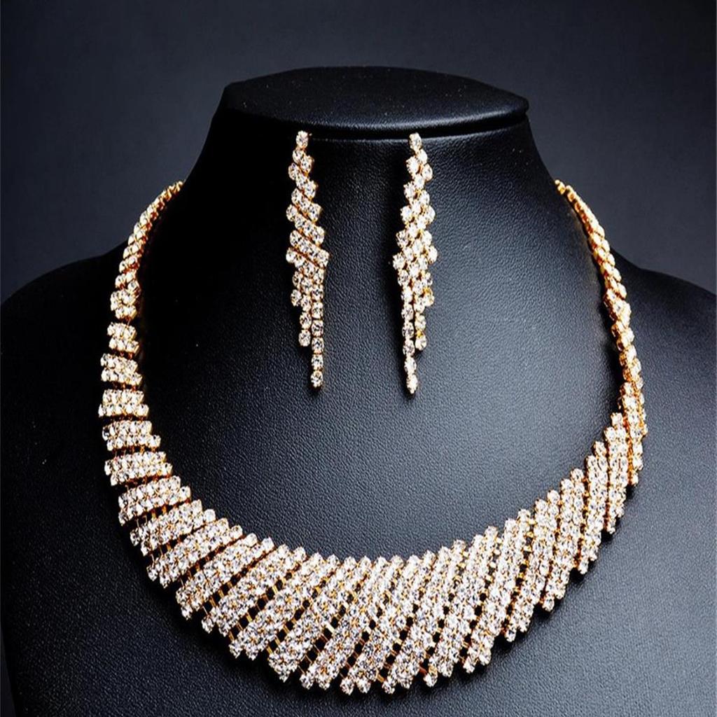 Claw Chain Series Rhinestone Exaggerated Necklace Earrings Set Dinner Collarbone Chain Necklace Women