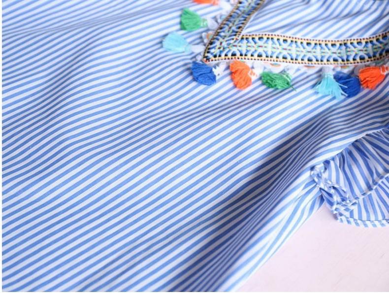 Noua rochie de printesa cu maneca scurta pentru fete cu dungi de vara - Design floral in stil coreean pentru copii