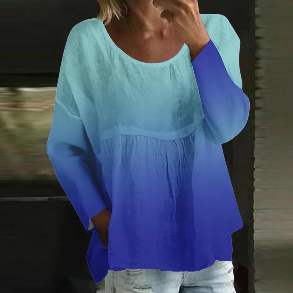Women's Casual Fashion Loose Round Neck Gradient Print Long Sleeve Top