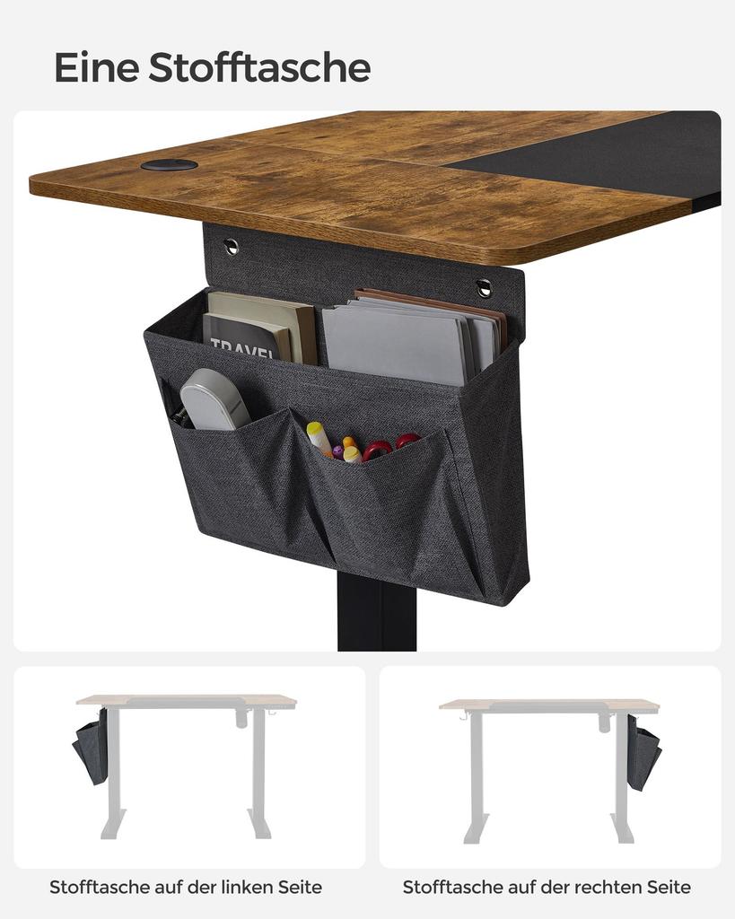 SONGMICS Height-adjustable electric desk, 60 x 140 x (72-120) cm, fully adjustable, spliced plate, memory function with 4 heights, loading protection