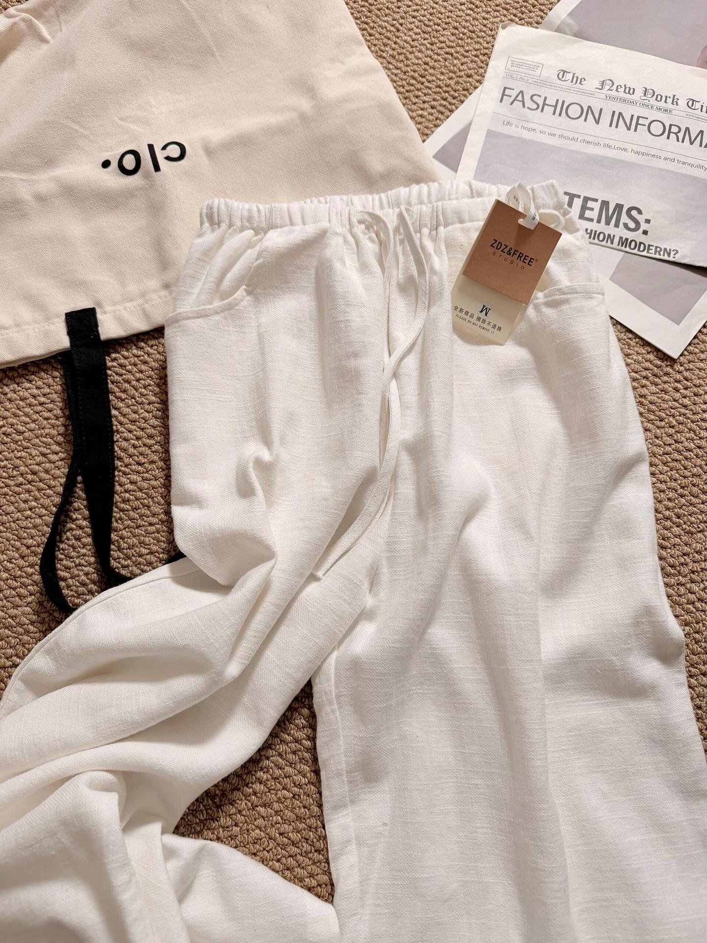 

Women s Summer 2025 White Cotton Linen Wide-Leg Drape Pants - Loose, Casual, Floor-Length. Extra Large белый