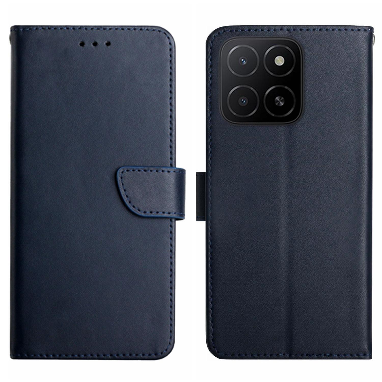 

For Honor X8c 4G Case Genuine Cow Leather Phone Cover Nappa Texture Blue