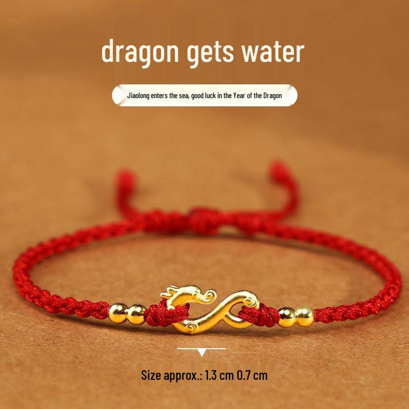 Year of the Dragon Red Rope Bracelet: Chinese Style Braided Bead Handmade Jewelry for Women and Couples