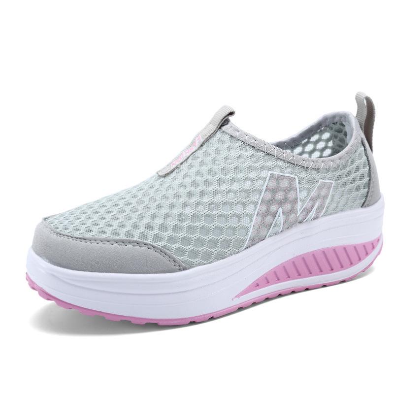 Women's Mesh Slip-On Platform Shoes - Spring/Summer Breathable Casual Sneakers with Thick Sole