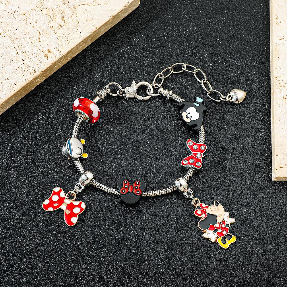 Disney Pendant Beaded Bracelet Featuring Mickey and Minnie Patterns Silver Color Pendant Accessory Classic Design Gift Item