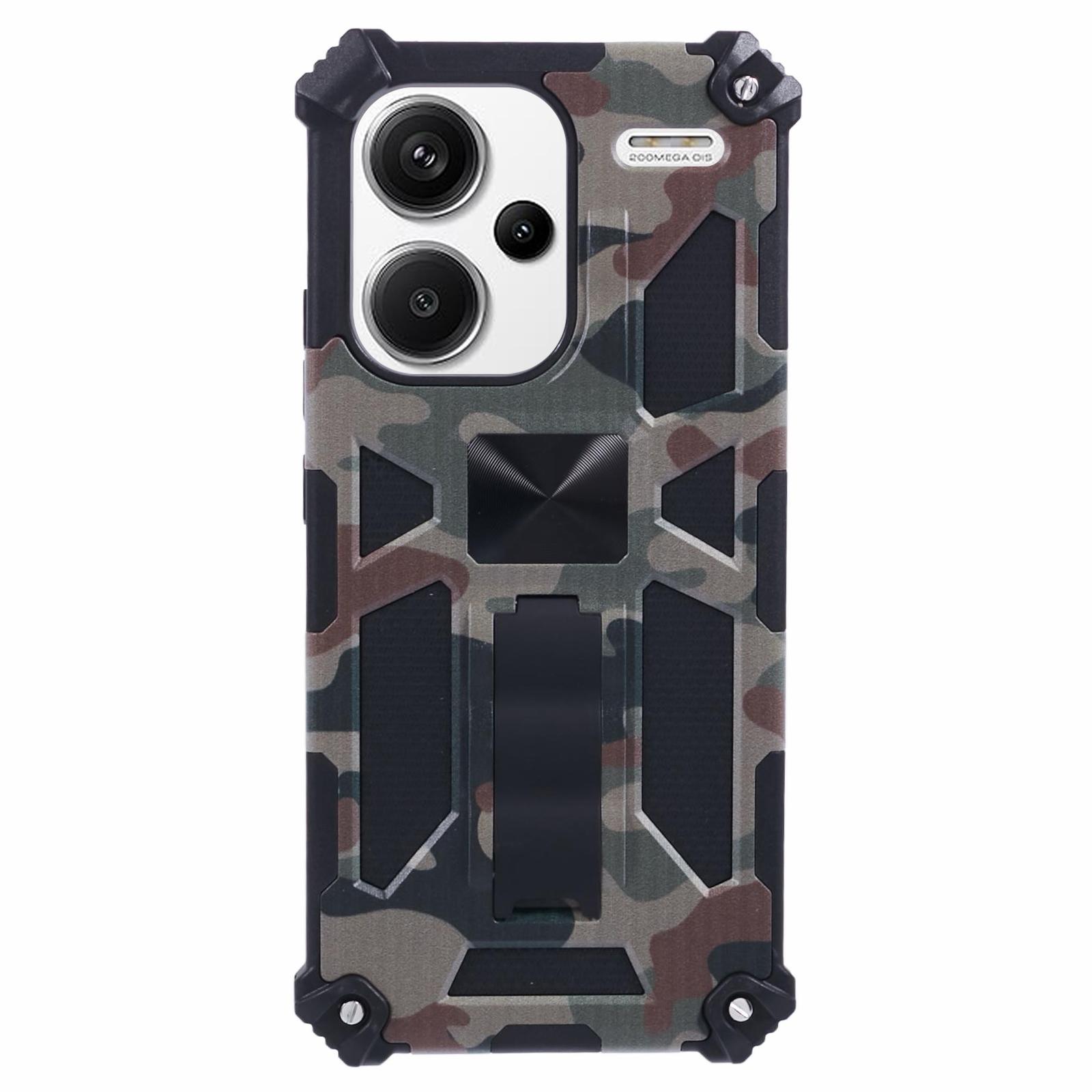 

For Xiaomi Redmi Note 13 Pro+ 5G Camouflage Case PC+TPU Phone Cover with Built-In Kickstand Army Green