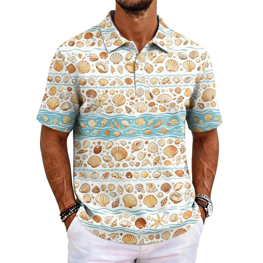 Herren Poloshirt Kurzarm Lockerer Schnitt Freizeit Hawaiianischer Stil Bedrucktes Oberteil Klassischer Kragen Entspanntes Design