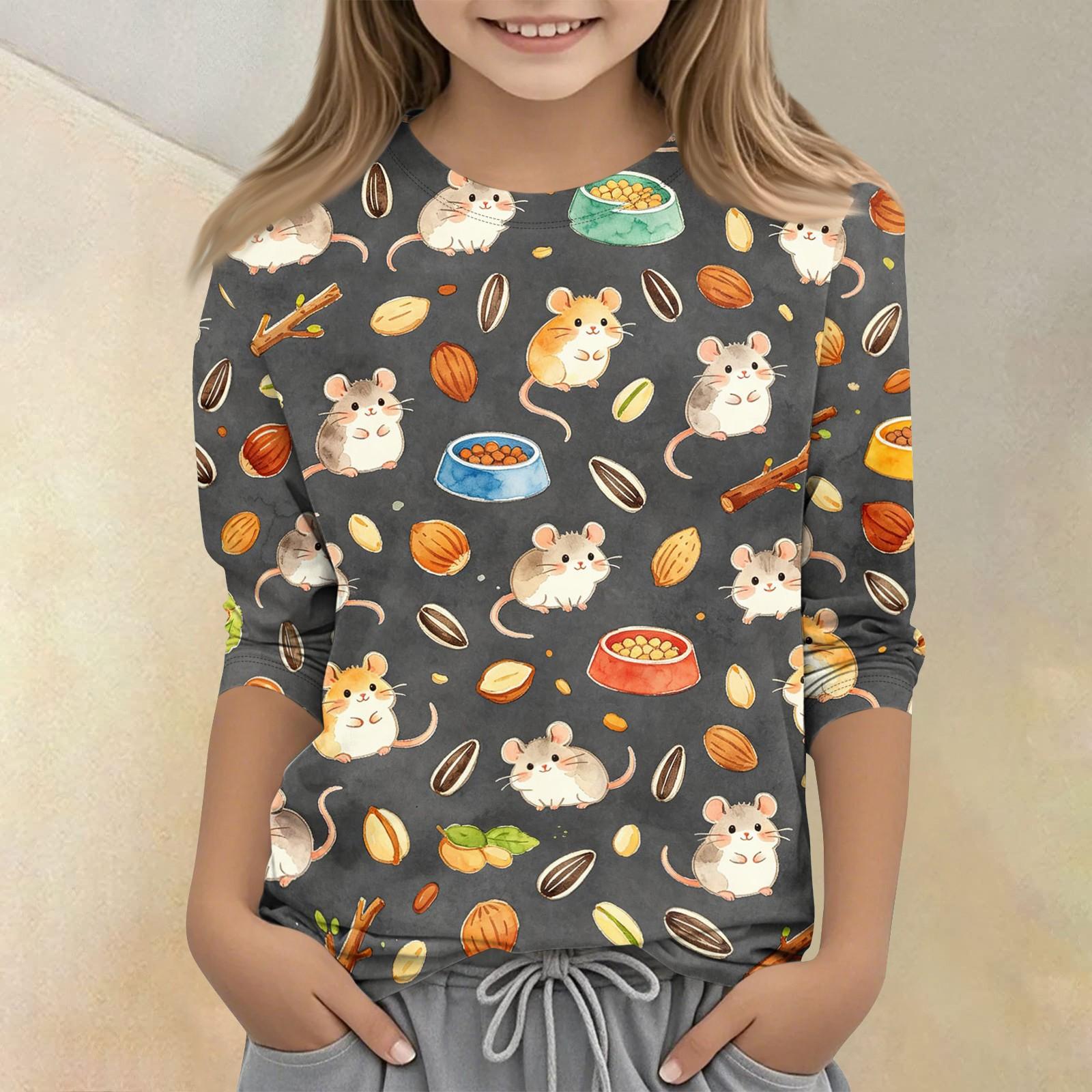 

Kids Animal Print Crew Neck Three Quarter Sleeve Casual T Shirt Soft Lightweight Fabric Comfortable Fit Suitable for Everyday Wear 150 чёрный