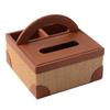 French Retro Style Woven Leather Tissue Box, Natural Seagrass & Wood Home Decor, Living Room Bedside Tabletop Napkin Holder