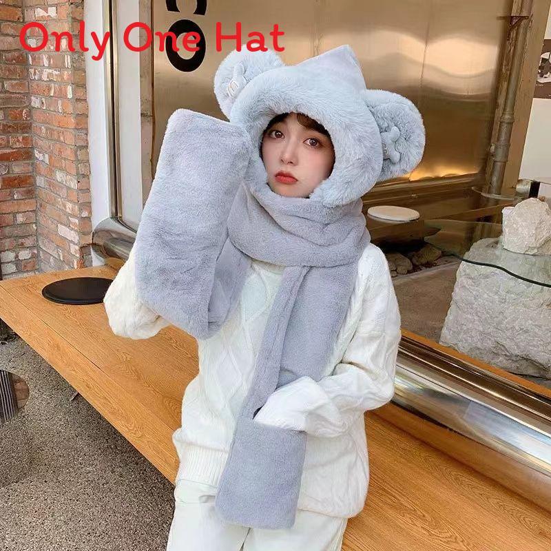 Bear Hat Kids Winter Plush Hat Scarf Set With Windproof Ear Protection For Warmth And Style