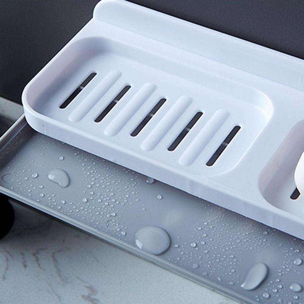 Bathroom Drain Wall Mounted Tray Double Grid Storage Rack Soap Dishes Hanging Shelf Soap Holder