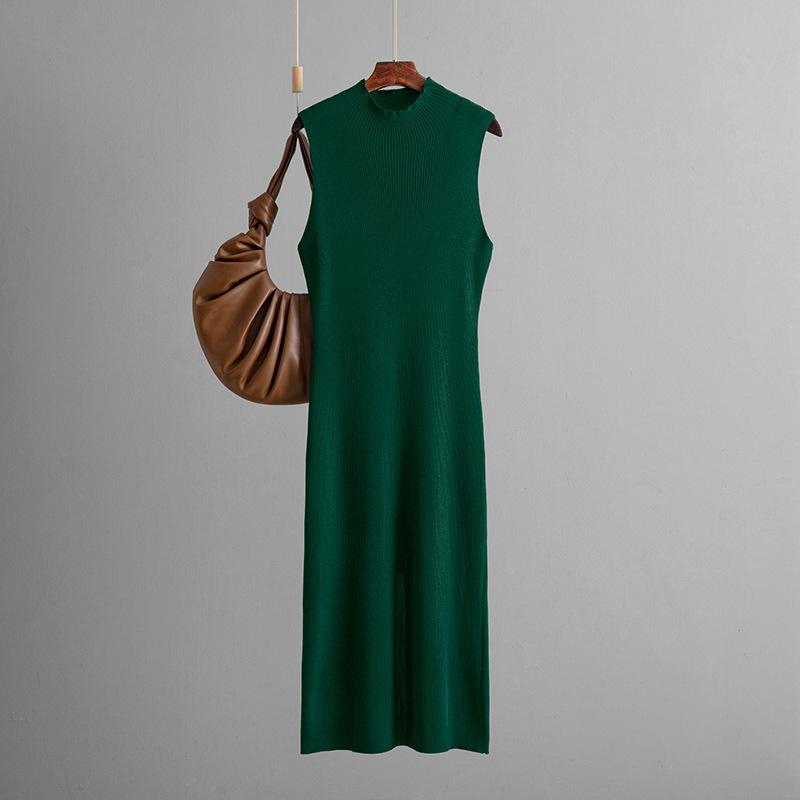 Solid Color Slim Fit Elastic Knitted Sleeveless Vest Skirt Summer Versatile Hip Hugging Dress