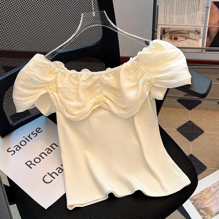 Women's French Floral Off-the-Shoulder Ruffle Top - 2025 Summer Hong Kong Style