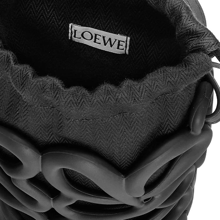 Loewe Anagram Embossed Logo Drawstring Closure Lightweight Foam Rubber Bucket Bag Women Shoulder Bag Black C630G26X01-1100