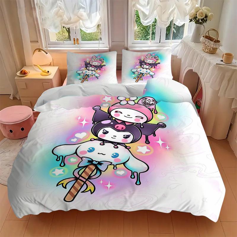 3pcs Sanrio Character Series Bedding Set, Including 1 Quilt Cover and 2 Pillow Shams, Without Filling, Soft and Comfortable Home Bedroom S084