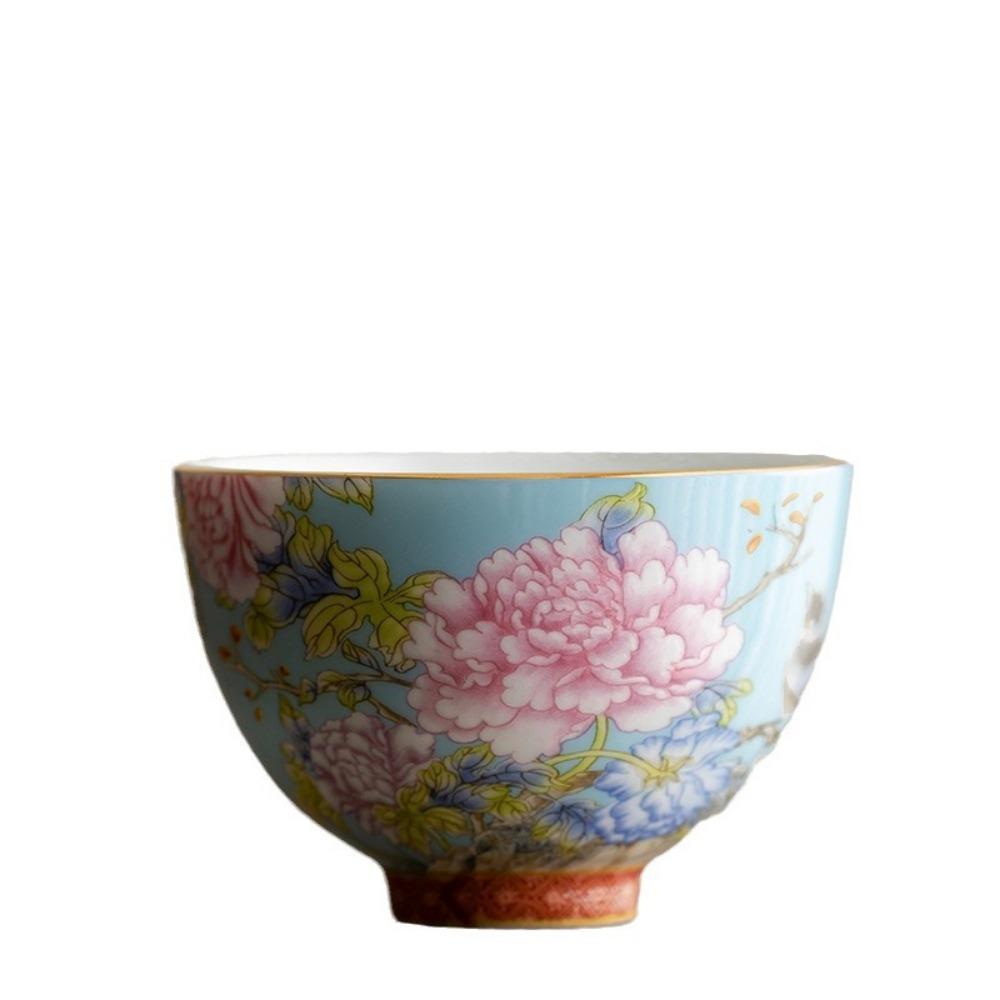 65ml Chinese Enamel Color Ceramic Tea Cup Peony Master Cups Household Palace Flower Teacup Set Portable Mini Tea Bowl Teaware