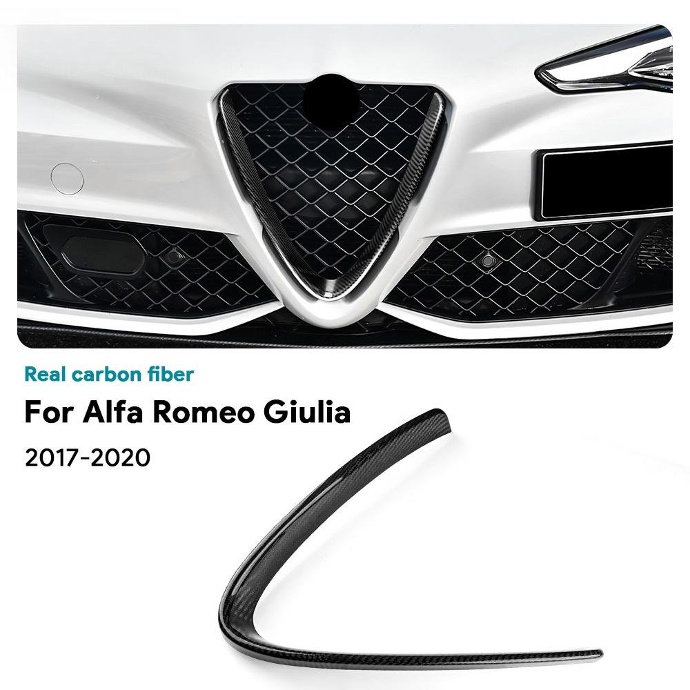 Sostituzione Rivestimento Griglia Anteriore Auto in Fibra di Carbonio Per Alfa Romeo Giulia 2017-2020 Cornice Decorativa Griglia Anteriore Cornice a Forma di V