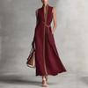 2026 Women's Color Block Sleeveless Stand Collar Cotton Linen Dress