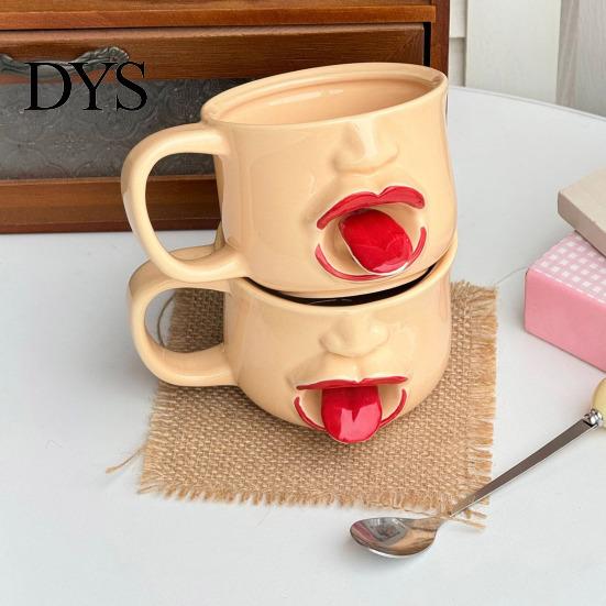 Unique Tongue Sticking Out Cup Quirky Ceramic Coffee Mug, 10oz 3D Sculpted Face Decorative Tea for Students Milk, Funny Creative Drinkware Home Office