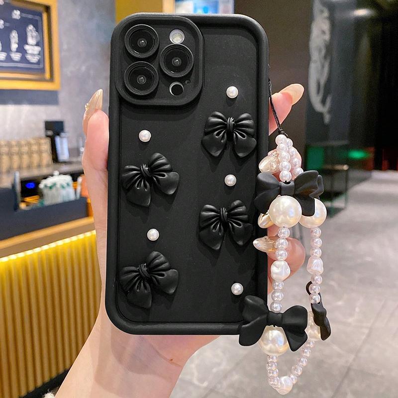 

3D Elegant Bowknot Faux Pearl Chain Phone Case For Xiaomi Redmi Note 14 13 12 11 Pro Plus 4G 5G 12S 11S Redmi 13C 14C Soft Cover Redmi Note 13 4G