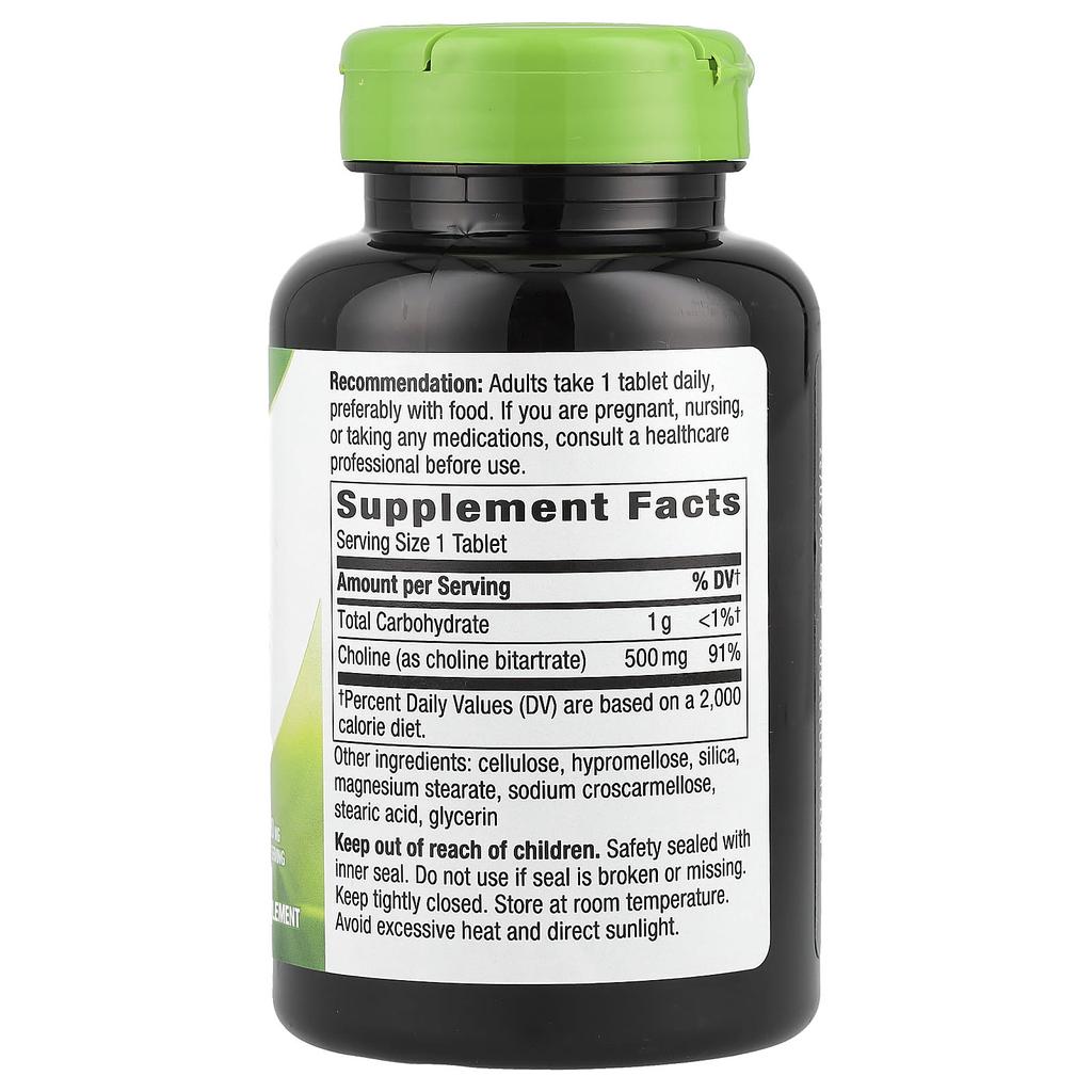 Nature'S Way, Choline, 500Mg, Veggie Tablets, 100 Tablets