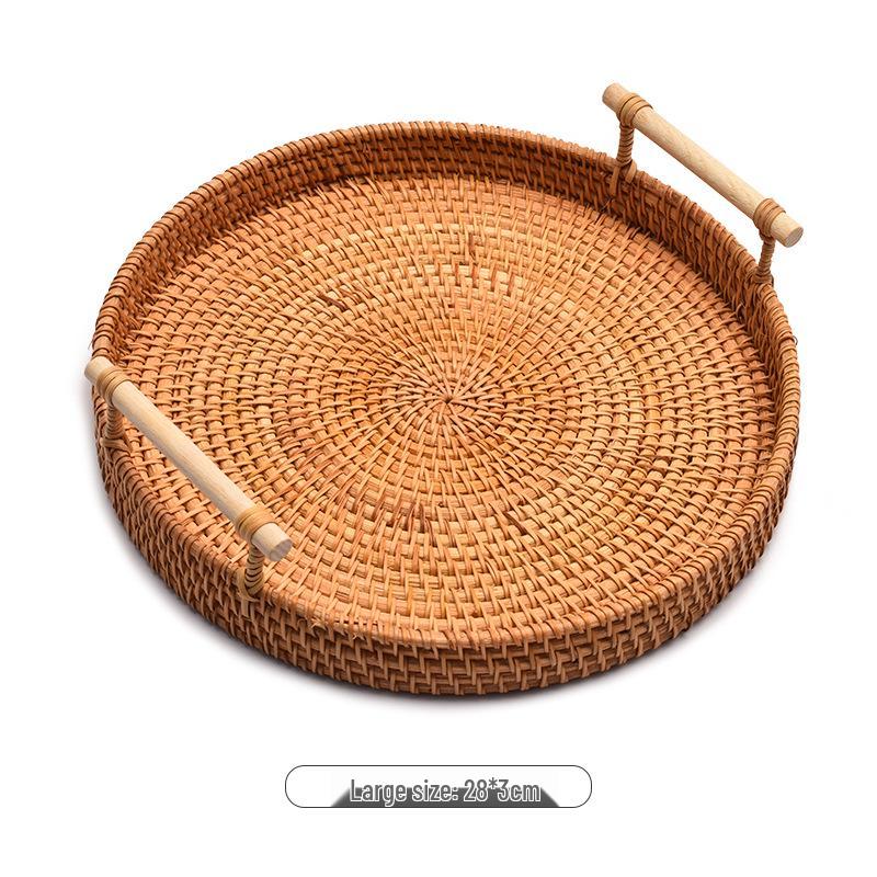 Vietnam Woven Autumn Vine Fruit Basket - Round Bread & Nut Plate for Living/Dining Room Storage