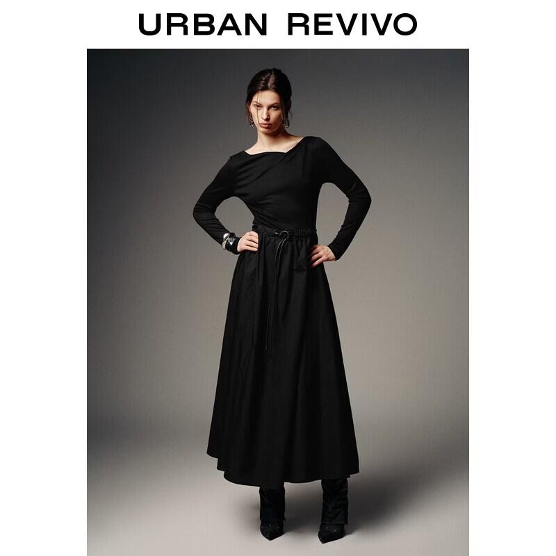 UR 2026 Spring Women's Casual Slim Fit Dress with Metal Buckle Belt