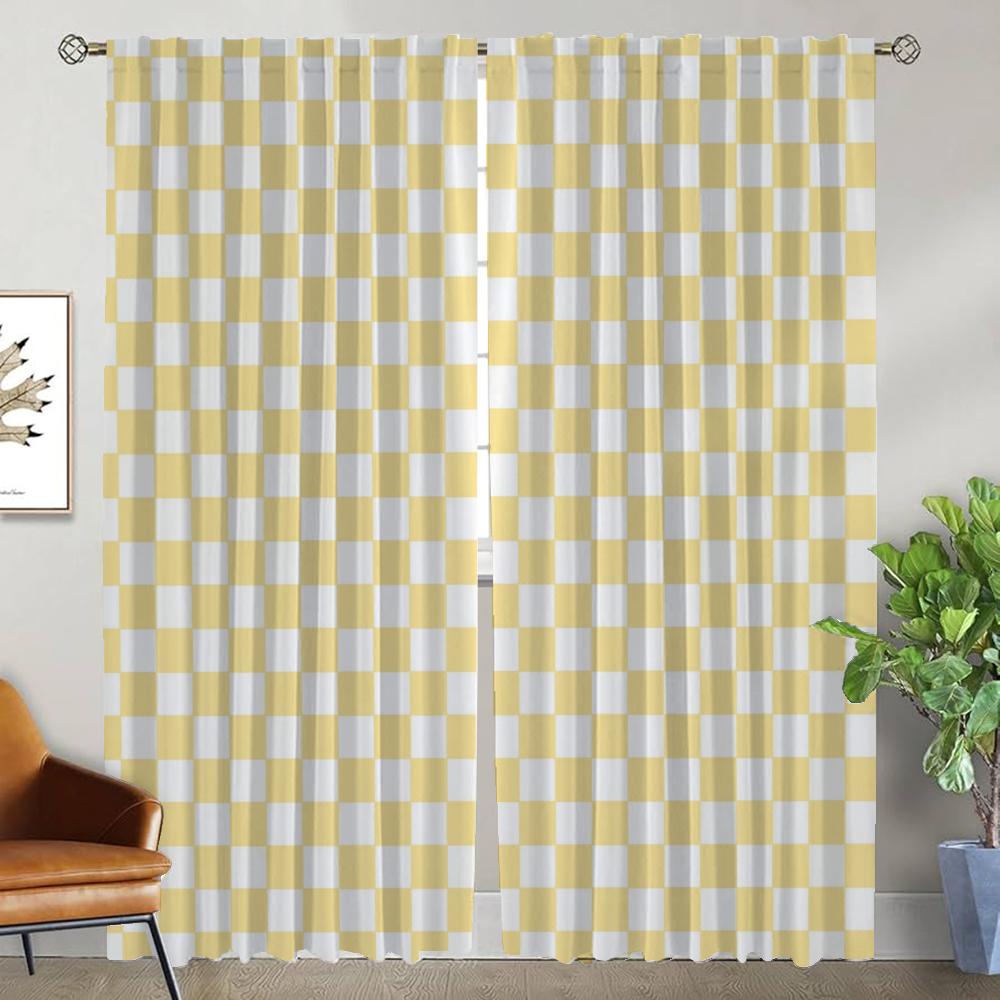 Elegant Room Curtains for Camera Checkerboard Window Curtain Halloween Decoration Partition Home Interior Curtains 2 Pieces