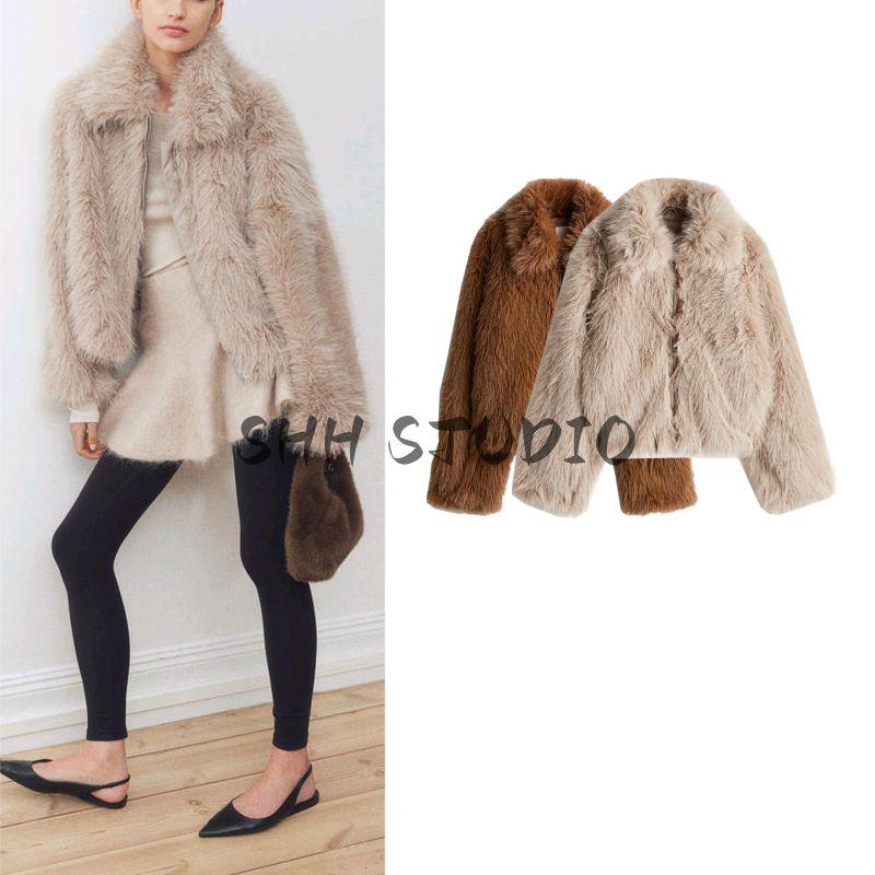 Autumn New Women clothes Idle Style Loose Faux Fur Christmas Warm Furry Lapel Outerwear 1252029