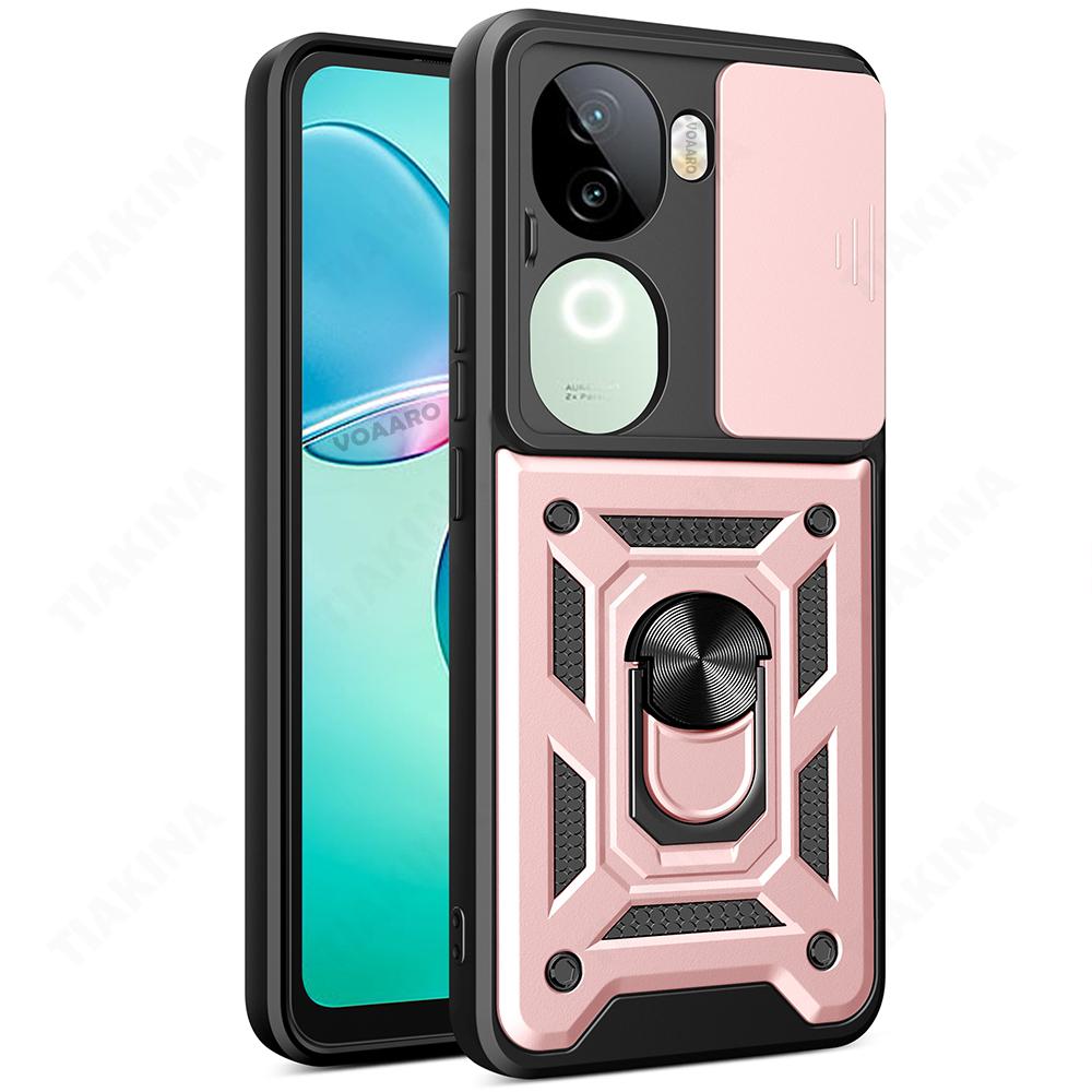 Slide Lens Armor Funda for Vivo IQOO Z9S 5G Global Case Magnetic Ring Stand Holder Cover for Vivo V40E 5G Global Case Back Capa
