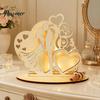 Wooden Ornament for Wedding Couple Ornaments with LED Lights, Romantic Statue Heart Anniversary Gift Couples Design, Warm Glow Tabletop Night Light &