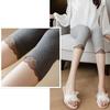 Women Cropped Leggings Elastic Tight Fit High Waist Lace Splice