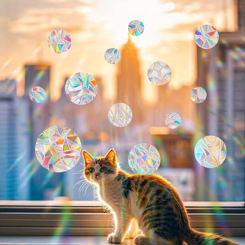 3 Sets Contemporary Rainbow Sun Catcher Window Film - PVC Static Cling Bird Collision Prevention Decal - 16mil Thickness - Round Shape